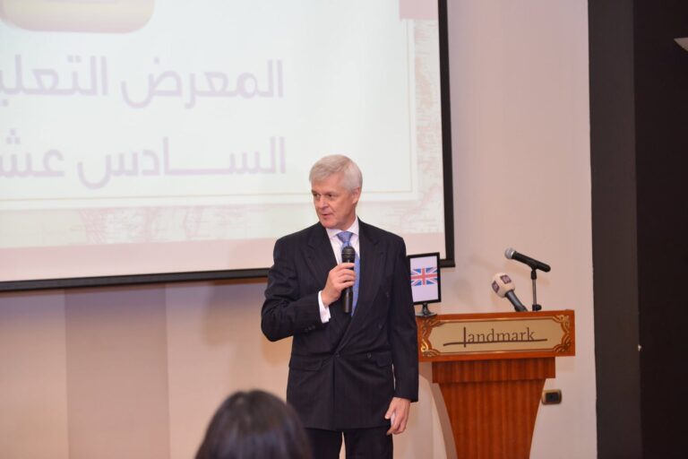 A speaker addressing the audience at the opening of the GESCO education fair