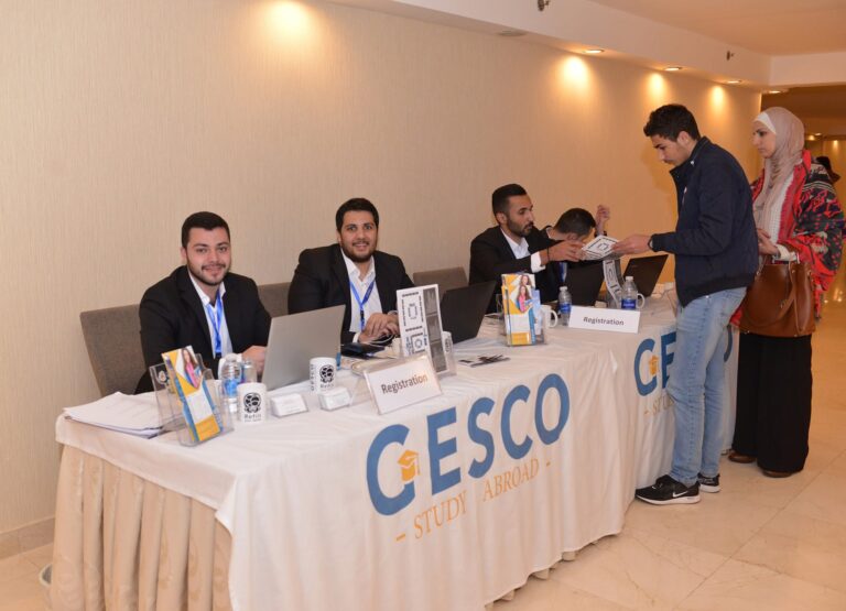The GESCO welcome desk at the education fair