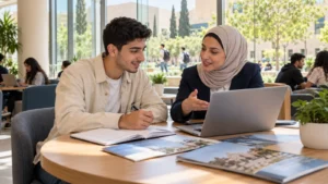 طالب يخطط لخياراته الجامعية مع مستشارة